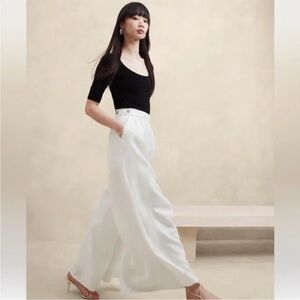 Banana Republic White Ivory Minna Wide-Leg Linen Lined Dress Casual pants Sz 2